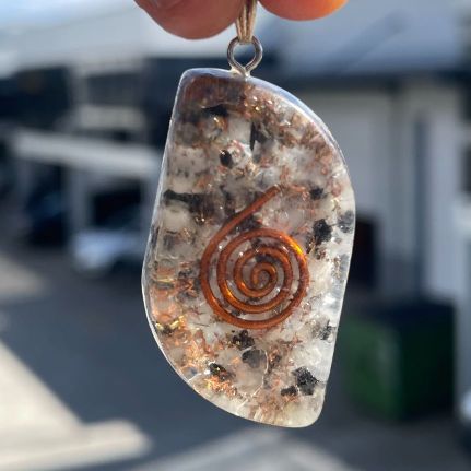 Orgonite Rainbow Moonstone Pendant - Leaf Orgonite Rainbow Moonstone Pendant - Leaf